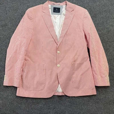 Taylorbyrd Blazer Mens 44R Red White Striped Seersucker Jacket Sport Coat Preppy - Image 1 of 4