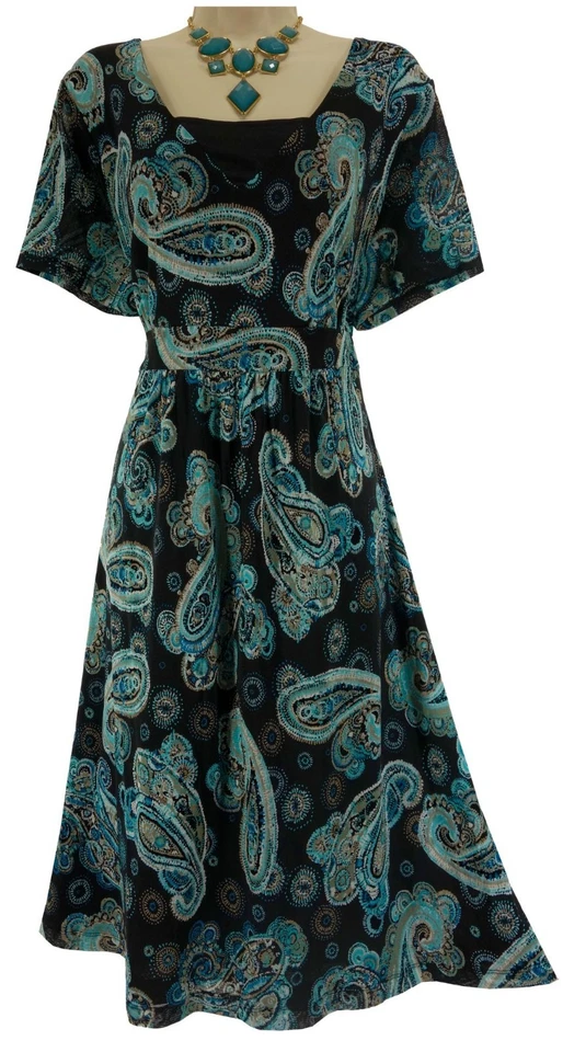 Vestido midi de malla con estampado de cachemira verde azulado Croft & Barrow talla 3X 22 24 26 talla grande Foto 1 de 4