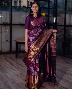 Lanzamiento Nuevo Precioso Suave Lichi Seda Elegante Sari Con Blusa Para Mujer - Imagen 1 de 12