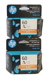 HP 60 Tri-Color Genuine Ink Cartridge Standard Yield ( 2 PACKS ) • EXP : 10/2025 - Picture 1 of 9