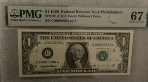FR#1921-C$1.00 1995 FRN.Ser#C00009000APMG SUPERB GEM 67 W/EPQ NO RESERVE - Picture 1 of 2
