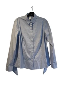 Akris Blouse Women's Button Up Long Sleeve Cotton Blend Pin dot Light Blue Sz 12 - Picture 1 of 10