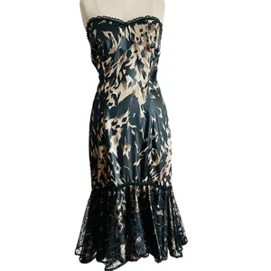 VTG handmade 80-90s Mermaid Evening Dress Animal Print Lace Whimsigoth Strapless - Picture 1 of 16