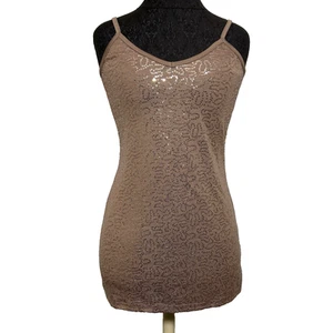 Vanity Essentials Camisole Women M Tan Sequin Adjustable Spaghetti Strap Glam - Picture 1 of 7