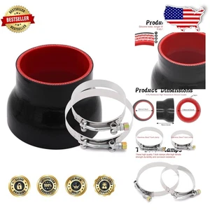 High Temp 3.5"-4.5" Black Silicone Reducer Coupler w/ 2 Stainless Clamps - Picture 1 of 8