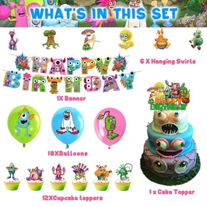 My Singing Monster Birthday Party Decorations Set Flag Balloons Cake Toppers And - Picture 1 of 12