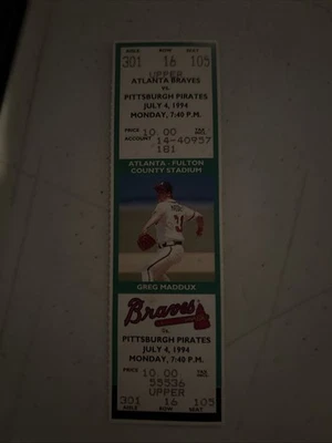 4 июля билет Braves Marlins Джон Джонстон 1-я победа Фред Макгрифф Гомер - Изображение 1 из 2