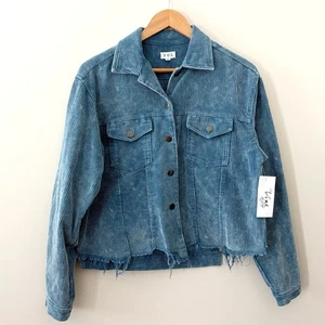 Neu POL Sea Blue Distressed ausgefranster Cord Boho Knopfleiste Jacke Größe S - Bild 1 von 9