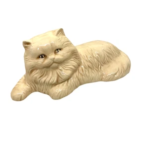 Vintage weiße Perserkatze Keramik grüne Augen liegend Statue MCM - Bild 1 von 17