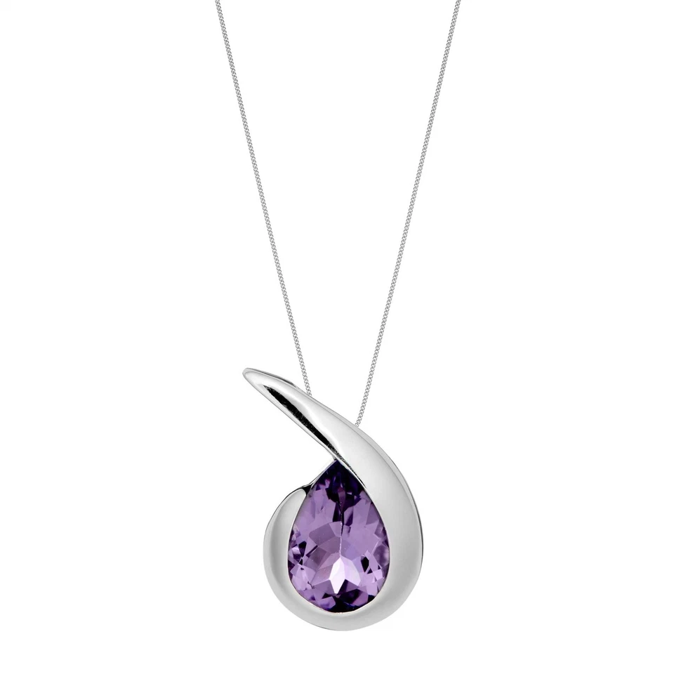 Silverly Collana Ciondolo Gemme Ametista Virgolette Gota Argento Sterling .925 - Immagine 1 di 3