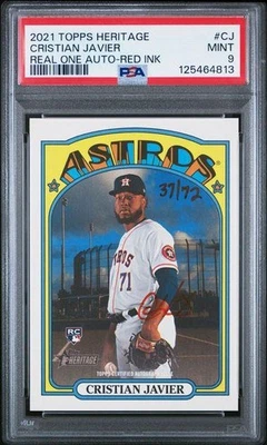 2021 Topps Heritage CRISTIAN JAVIER Real One Red Ink #37/72 Auto #ROA-CJ PSA 9 - Image 1 of 2