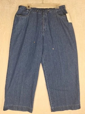 Womens 16W Elizabeth Claiborne Jeans Elastic Waist Drawstring Cotton Ankle Crop - Image 1 of 4