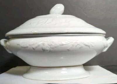 Antique White Ironstone Casserole Tureen Covered Dish c. 1860 Berlin English  - Image 1 of 4