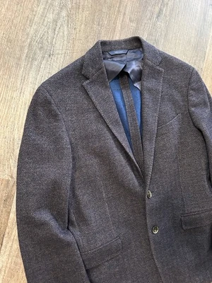 Brooks Brothers 1818 Milano 蓝色人字形羊毛汗布针织夹克 40S — 第 1/4 张图片