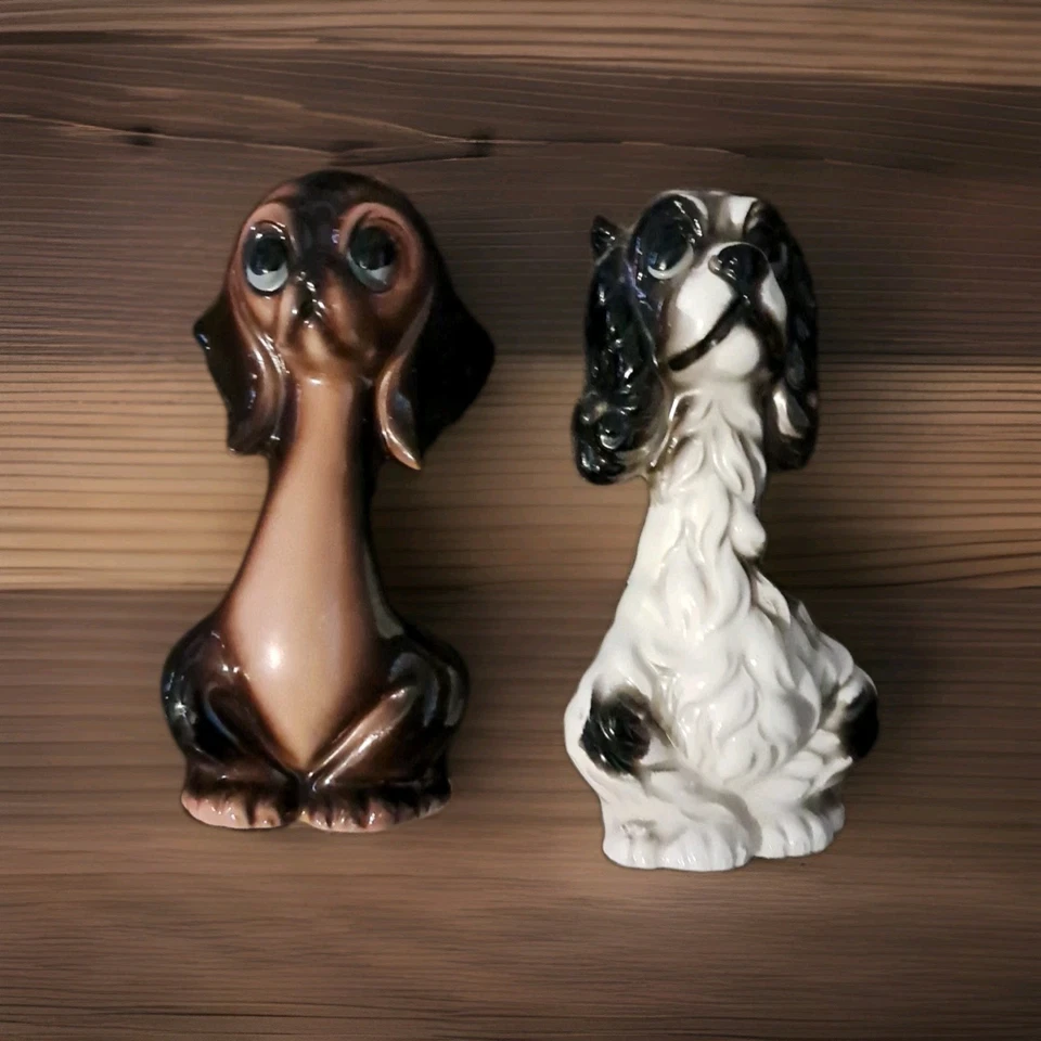 Vintage Pair Norleans Japan Sad Eyed Puppy Dog 60's Ceramic Figurine EC 2-peice  - Image 1 of 4