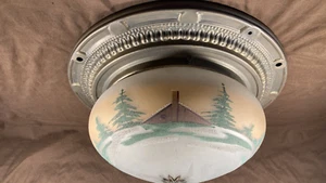 Rare Antique Ceiling Light Fixture Cabin Woods Dome Globe Shade Arts Crafts - Picture 1 of 19