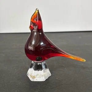 Vintage MCM Konst Glashyttan Urshult Red Amberina Cardinal Glass Bird Glows - Picture 1 of 8