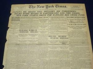 1923 SEP 6 NEW YORK TIMES - JAPAN DEATH TOLL INCLUDES 800 FOREIGNERS - NT 9350 - Picture 1 of 8