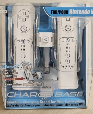 RARE NYKO NINTENDO GLOWS MAGNETICALLY CHARGER BASE & 2 NINTENDO Wii CONTROLLERS - Image 1 of 4