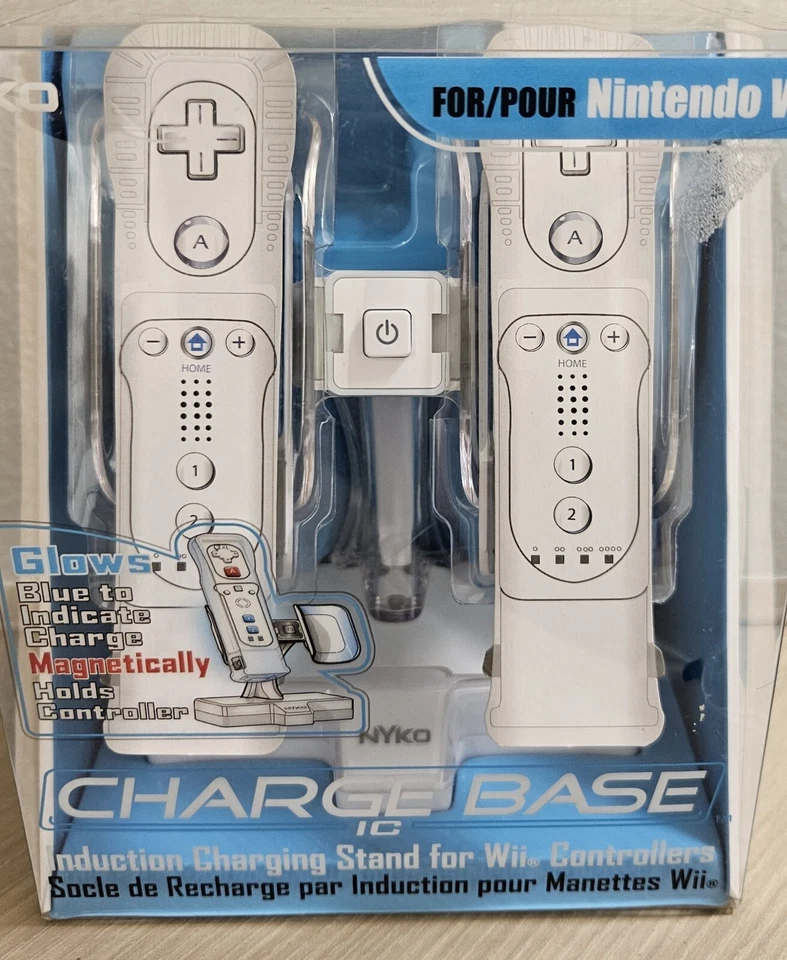 RARE NYKO NINTENDO GLOWS MAGNETICALLY CHARGER BASE & 2 NINTENDO Wii CONTROLLERS - Image 1 of 4