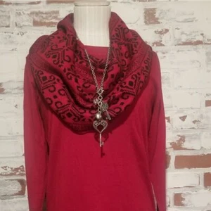 2 Piece Red/Blk Sweater w/ Scarf SET Small - Picture 1 of 6