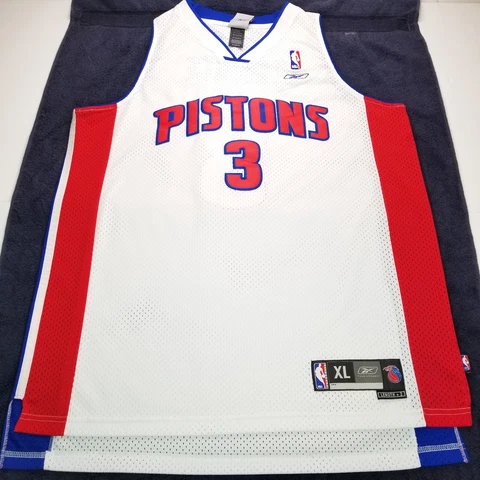 VINTAGE NBA BASKETBALL BEN WALLACE #3 JERSEY DETROIT PISTONS TRI COLOR SIZE XL Cover