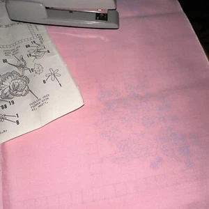 Stamped Ready To Embroidery Tablecloth Pink Rose Country Bouquet 50” Sq. - Picture 1 of 7