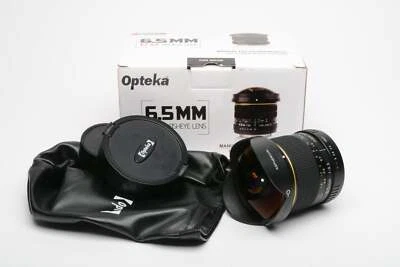Opteka 6.5mm f3.5 Fisheye Prime lens w/pouch, caps, box, Nikon F-Mount - Image 1 of 4