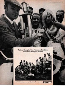 1969 National Champion Gary Nixon Pirelli Motorcycle Tire Print-Ad/ Triumph - Picture 1 of 1