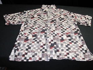 Vintage Silk Shirt 100% Men's Large Long Sleeve Black/red/gray Geometric~4855 - Picture 1 of 6