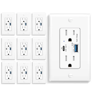 USB C Outlet 6.5A 65W TypeC Fast Charging Receptacle for Laptop Smartphone 10PCS - Picture 1 of 12