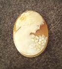 Vintage Carved Shell Loose Cameo Woman Flowers - 1" By 1 3/8"