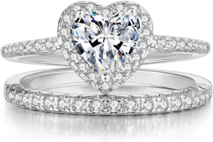 Rhodium Plated Heart Shaped Engagement Eternity Bridal Anniversary Promise Weddi - Picture 1 of 2