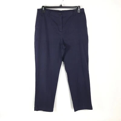 Lands' End Straight Leg Twill Pants Women's Size 12 Petite Blue High Rise Casual - Image 1 of 4