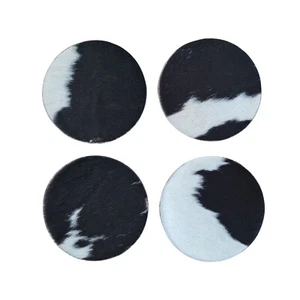 Cowhide Coasters Leather Set, Coffee Tea Cold Drink Coaster Cup Mats. Handmade - Picture 1 of 5