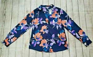 NWT NEW LIMITED MEDIUM BLUE ORANGE FLORAL BUTTON FRONT TOP BLOUSE $50 - Picture 1 of 8