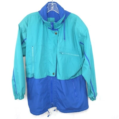Chaqueta cortavientos para lluvia London Fog para mujer bloque de color con capucha azul azulado M Foto 1 de 4