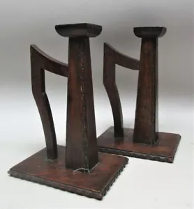 Hochwertiges Paar ANTIKE KUNSTHANDWERK Kerzenständer aus geschnitzter dunkler Eiche, um 1920 - Bild 1 von 7