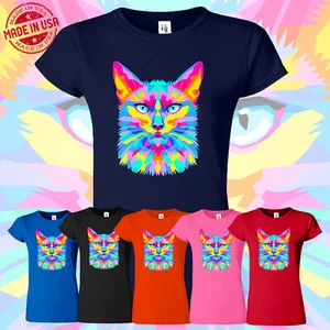 Cat Animal Lover Cute Women T-Shirts Funny Colorfull Cats Gift USA Party Tee - Picture 1 of 12