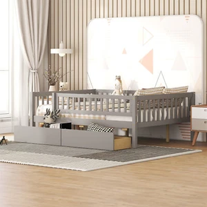 Full Size Daybed Wood Bed Frame Sofa Bed with 2 Drawer White/Gray/Natural/Walnut - Picture 1 of 72