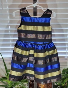 Gymboree Dressed Up Shimmer Blue Black Gold Multicolor Striped Lace Dress 24M 2T - Picture 1 of 3