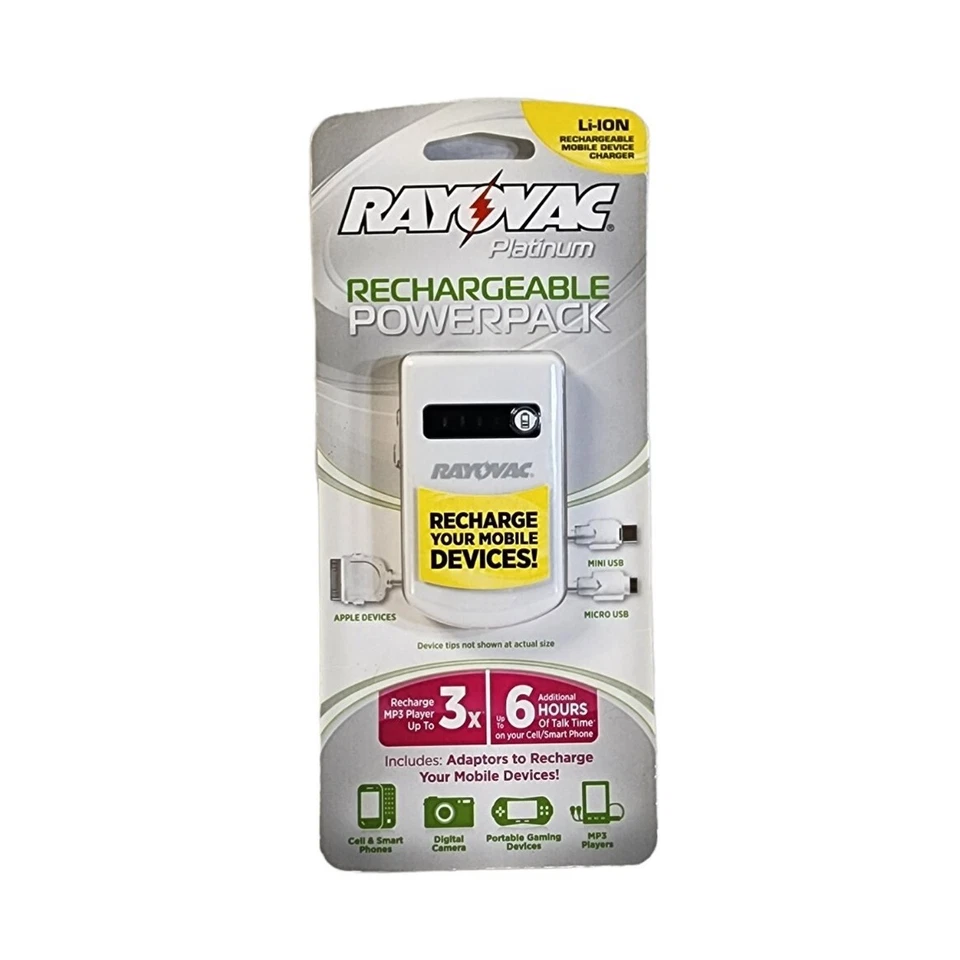 Rayovac Platinum Rechargeable Powerpack Mobile Portable Device Charger