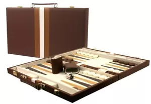 DA VINCI Large 16 inch Leatherette Backgammon Set, Brown - Picture 1 of 3