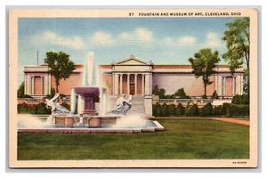 Museum of Art and Fountain Cleveland Ohio OH LInen Postkarte XA6 - Bild 1 von 2