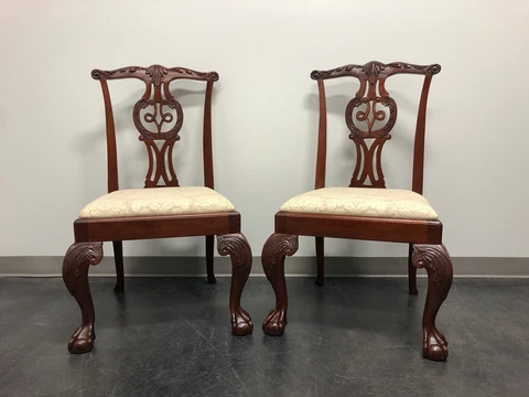 BAKER Mahogany Chippendale Ball in Claw Dining Side Chairs - Pair B Cover