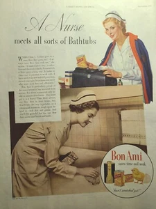 Vintage Print Ad 1937 Bon Ami Polish Cleanser Hasn't Scratched Yet Nurse Germs - Picture 1 of 2