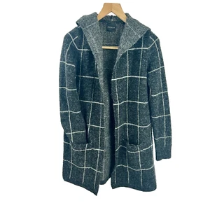 Cyrus Black And White Long Cardigan Hooded Sweater With Pockets Size Medium Cozy - Picture 1 of 10