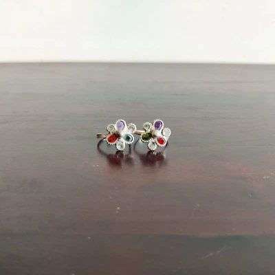 Anillo de dedo del pie vintage par de joyas de plata dama tribal piedra colorida decorada floral Foto 1 de 4