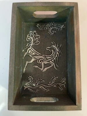 Bandeja artesanal para decoración del hogar - Arte antiguo popular tribal pintado a mano - Warli indio Foto 1 de 4