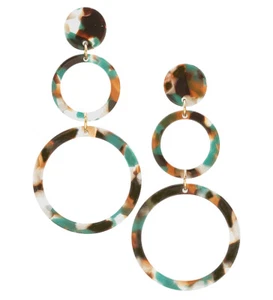 "Pendientes colgantes negros marrones blancos verde azulado ajustados jaspeados perforados de 3"" de largo" - Imagen 1 de 2